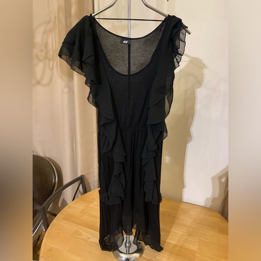 H&M black ruffled mini dress